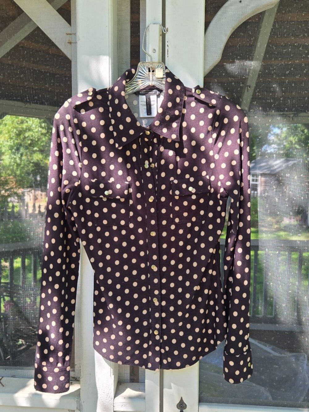 BCBGMaxazria poko dot long sleeve blouse